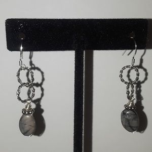 NWT Semiprecious stone double hoop Earrings